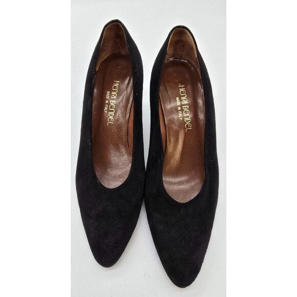 Henry Bendel Black Suede Heels Womens Size 8 Made In Italy old money elegant - Picture 1 of 11